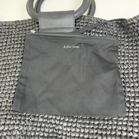& Other Stories Black Woven Paper Straw Circle Ring Tote Boho Handbag - Picture 6 of 9